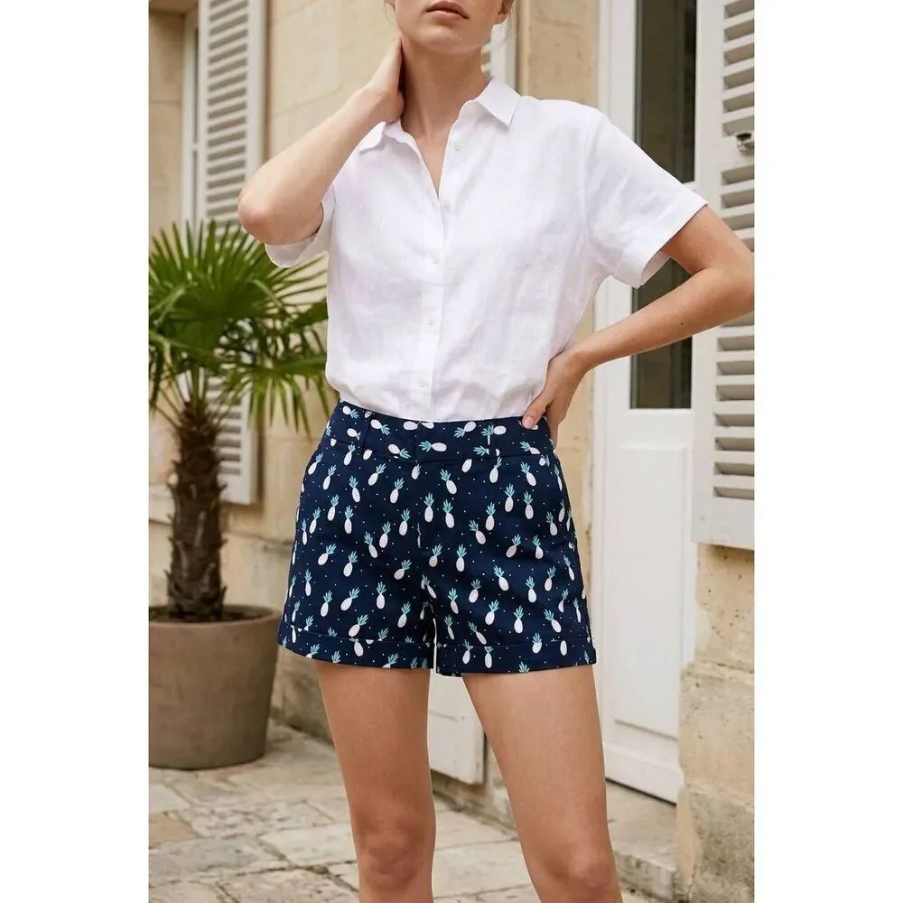 ☔️🔸️Maison Jules Blue Pineapple Maddie Everyday Cuffed Shorts Size 6